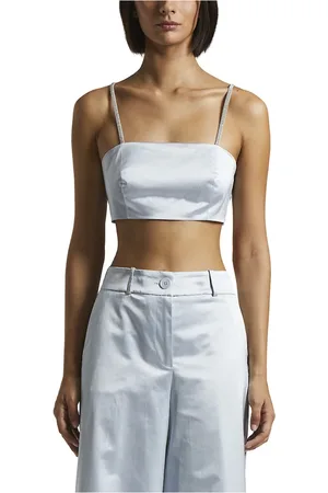 PESERICO SIGN Tops, Dames, Blauw, M, Katoen, Satin bandeau top