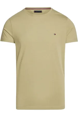 Tommy Hilfiger Tops, Heren, Bruin, M, Katoen, Olijfgroen T-shirt met logo borduurwerk