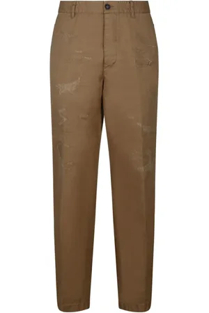 Dsquared2 Broeken, Heren, Bruin, M, Katoen, Beige Distressed Broek met Logo Detail