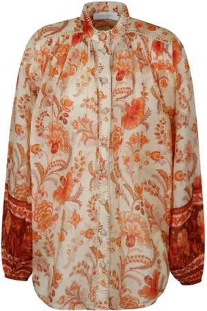 ZIMMERMANN Blouses & Shirts, Dames, Veelkleurig, M, Crème en Oranje Junie Blouse