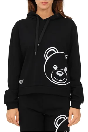 Moschino Sweatshirts & Hoodies, Dames, Zwart, M, Katoen, Teddy Bear Logo Hoodie Zwart Katoen