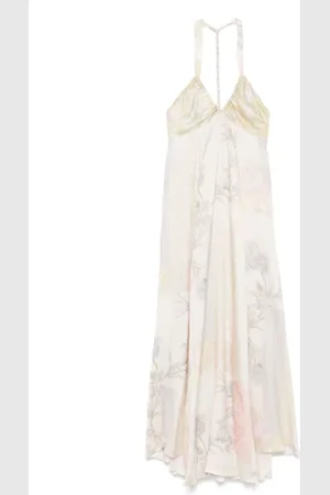 FORTE FORTE Kleedjes, Dames, Veelkleurig, S, Ivoor Pastel Patroon Halternek Lange Jurk