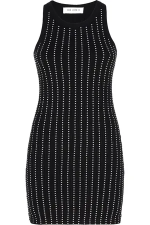 The Attico Kleedjes, Dames, Zwart, S, Katoen, Zwarte Rib Tank Minijurk met Thermostrass