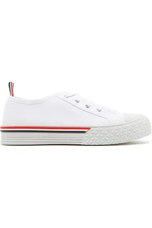 Thom Browne Schoenen, Heren, Wit, 41 EU, Katoen, Witte katoenen sneakers met streepdetail