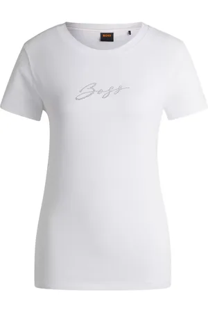 HUGO BOSS Tops, Dames, Wit, S, Katoen, Kristal T-shirt met zirkonia details
