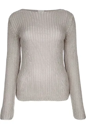 Calvin Klein Truien, Dames, Grijs, S, Zilveren Trui Boothals Lange Mouwen