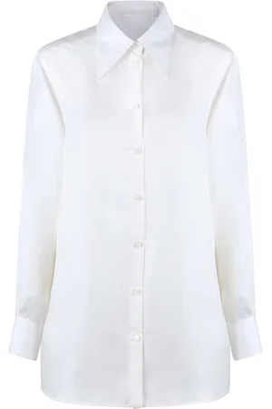 Dolce & Gabbana Blouses & Shirts, Dames, Wit, S, Witte Zijden Overhemd, Knoopsluiting, Lange Mouwen