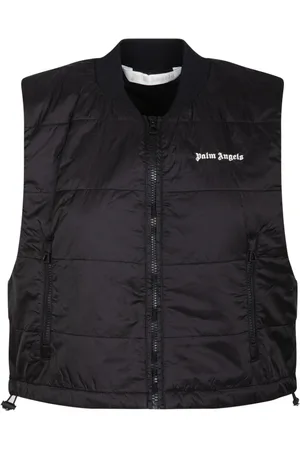 Palm Angels Jassen, Dames, Zwart, XS, Zwarte Gewatteerde Geknipte Gilet Jas