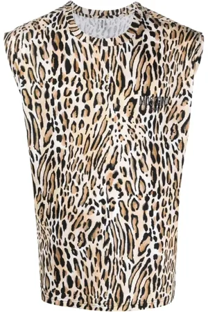Moschino Tops, Heren, Veelkleurig, M, Katoen, Luipaardprint Logo Tanktop