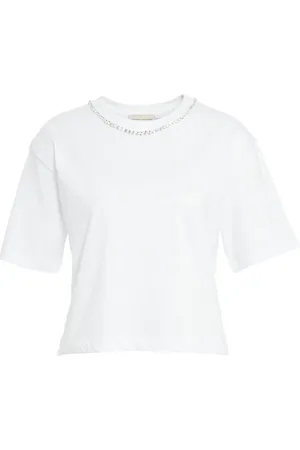 SEMICOUTURE Tops, Dames, Wit, M, Katoen, Wit Rhinestone T-shirt Crew Neck