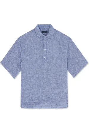 Paul & Shark Overhemden, Heren, Blauw, 2Xl, Linnen, Linnen Popover Shirt