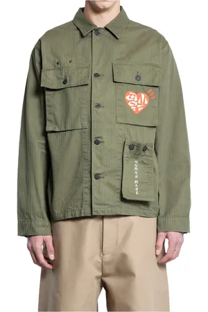 HUMAN MADE Jassen, Heren, Groen, L, Katoen, Militair overhemd met grafische logo