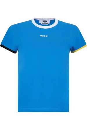 Msgm Tops, Dames, Blauw, L, Katoen, Ocean Logo Geborduurd T-shirt