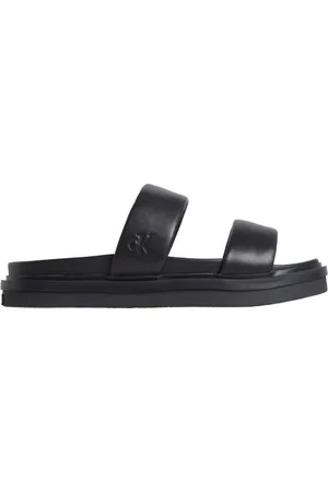 Calvin Klein Schoenen, Heren, Zwart, 44 EU, Zwarte Dubbele Platte Sandalen