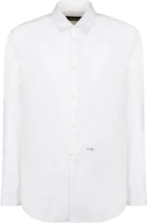 Dsquared2 Overhemden, Heren, Wit, XL, Witte relaxte pasvorm overhemd met borduurwerk