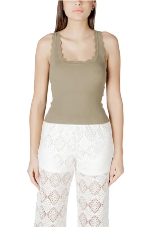 JACQUELINE DE YONG Tops, Dames, Groen, S, Nylon, Geribbeld Groen Hemdje