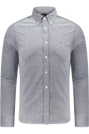 Tommy Hilfiger Overhemden, Heren, Grijs, XL, Katoen, Carbon Navy Slim Fit Shirt