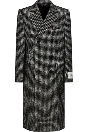 Dolce & Gabbana Mantels, Heren, Grijs, L, Wol, Grijze Double Breasted Houndstooth Jas