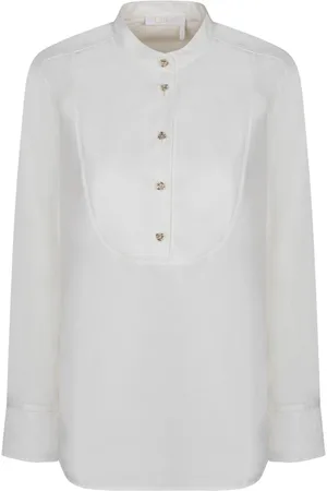 Chloé Blouses & Shirts, Dames, Wit, S, Katoen, Botercrème Smoking Shirt met Gouden Knopen