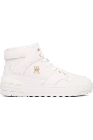 Tommy Hilfiger Schoenen, Dames, Wit, 38 EU, Leer, Witte High Top Sneakers