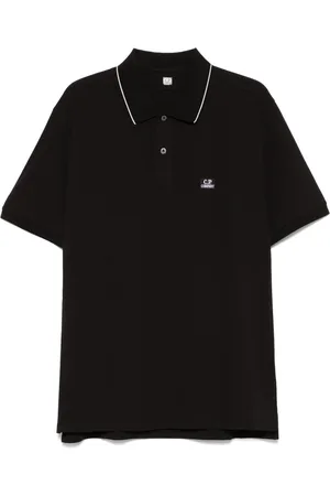 C.P. Company Tops, Heren, Zwart, M, Zwarte Polo Korte Mouw Shirt