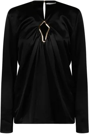 Lanvin Blouses & Shirts, Dames, Zwart, 2Xs, Zwarte Blouse met Metalen Detail