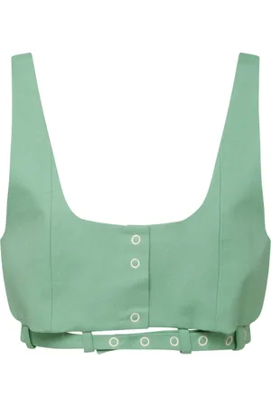 Ganni Tops, Dames, Groen, S, Katoen, Lichtgroene Katoenen Crop Top