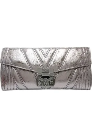 MCM Pre-owned, Dames, Grijs, ONE Size, Leer, Tweedehands leren portemonnees