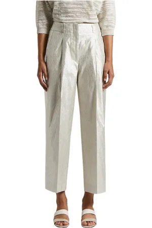 PESERICO SIGN Broeken, Dames, Grijs, L, Linnen, Linnen broek met metallic effect