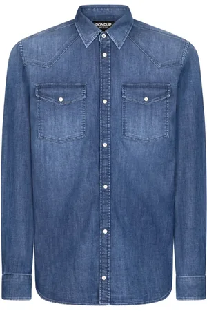 Dondup Overhemden, Heren, Blauw, M, Denim, Slim Fit Denim Overhemd met Westerse Details