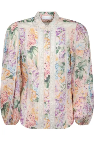 ZIMMERMANN Blouses & Shirts, Dames, Veelkleurig, M, Katoen, Kant Trim Shirt, Lange Mouw