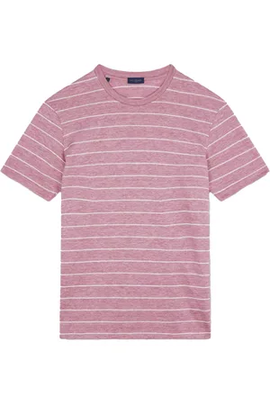Paul & Shark Tops, Heren, Roze, S, Linnen, Gestreept Linnen Jersey T-shirt