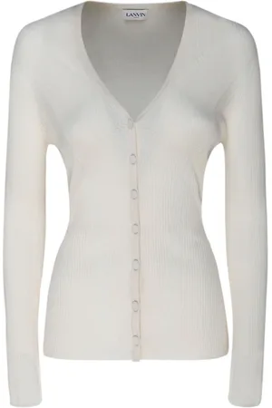 Lanvin Truien, Dames, Wit, M, Zijden Geribbelde V-hals Vest