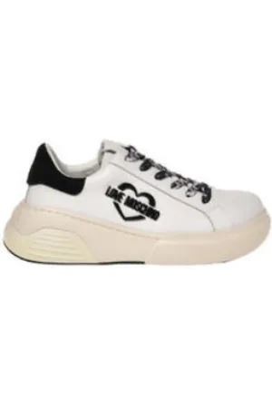 Moschino Schoenen, Dames, Wit, 41 EU, Hart Logo Glitter Sneakers Wit Zwart
