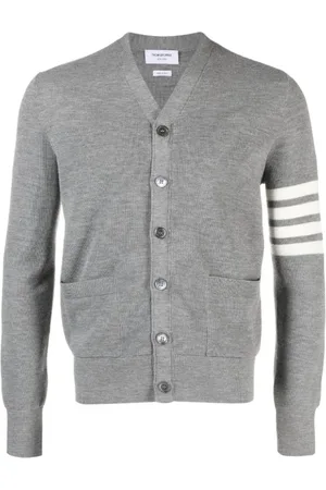 Thom Browne Truien, Heren, Grijs, XL, Wol, Wafelsteek V-hals Vest Licht Grijs