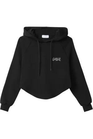 GAËLLE Sweatshirts & Hoodies, Dames, Zwart, M, Katoen, Zwarte Ronde Hoodie Voorlogo