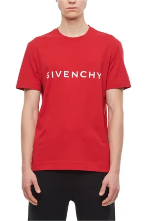 Givenchy Tops, Heren, Rood, M, Bedrukt Voorlogo Ronde hals T-shirt