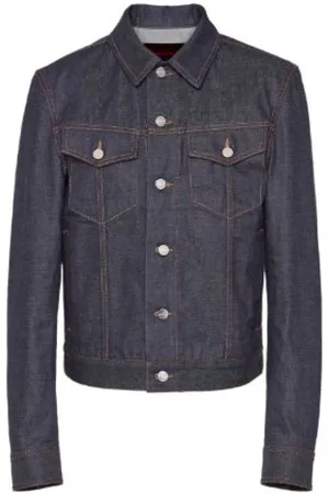 Salvatore Ferragamo Jassen, Heren, Blauw, M, Denim, Donkere Denimjas met Puntkraag