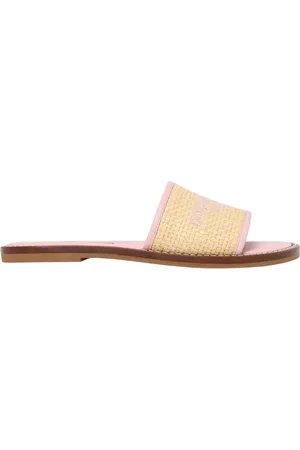 Dolce & Gabbana Schoenen, Dames, Roze, 36 EU, Leer, Roze Raffia Slippers Leren Zool