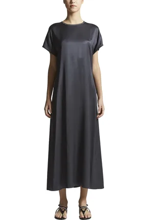 PESERICO SIGN Kleedjes, Dames, Blauw, 2Xs, Satijn, Lange viscose satijnen jurk