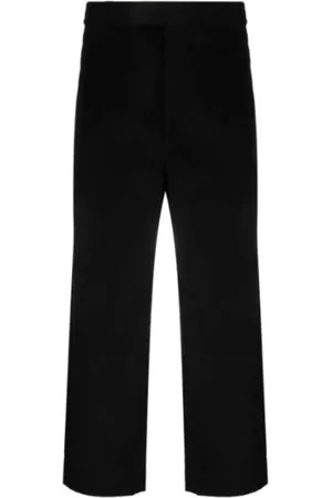 Thom Browne Broeken, Heren, Zwart, S, Zwarte Corduroy Straight Leg Broek