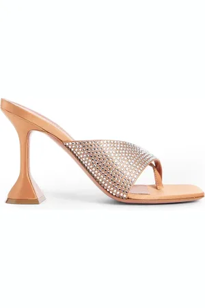 Amina Muaddi Schoenen, Dames, Oranje, 37 EU, Oranje Instap Schoenen met Kristal Details