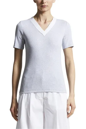PESERICO SIGN Truien, Dames, Grijs, S, Stretch micro-geribbeld jersey T-shirt