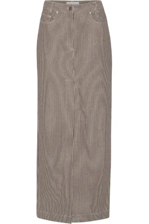 REMAIN Birger Christensen Rokken, Dames, Bruin, M, Gestreepte Twill Lange Rok, Koffieboon