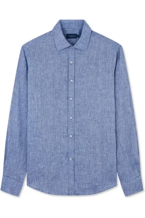 Paul & Shark Overhemden, Heren, Blauw, 4Xl, Linnen, Linnen overhemd met Franse kraag