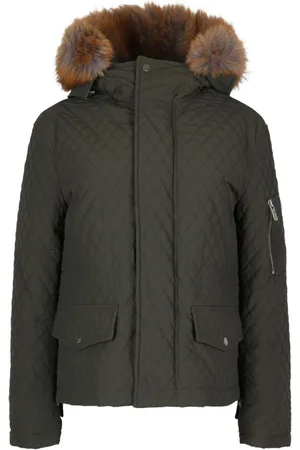 Burberry Jassen, Dames, Groen, M, Katoen, Gewatteerde jas met faux fur capuchon