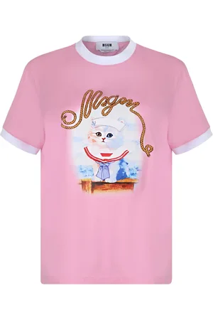Msgm Tops, Dames, Roze, M, Katoen, Roze Grafische Print T-Shirt