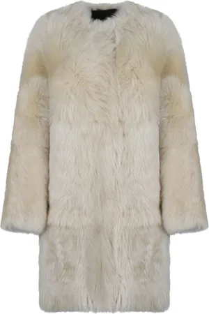 ZIMMERMANN Jassen, Dames, Wit, S, Illustration Shearling Coat. Crème Swirl Midi