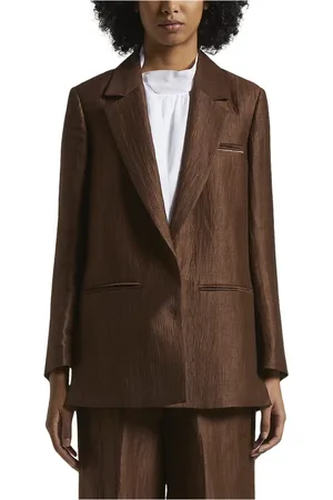 PESERICO SIGN Jassen, Dames, Bruin, XL, Linnen, Single-breasted blazer in gekreukeld linnen keperstof