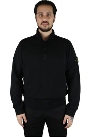 Stone Island Jassen, Heren, Zwart, S, Zwarte Felpa Quarter Zip Jas